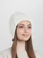 Белый шапка-ушанка, вязаная, шерстяная, теплая, на флисе