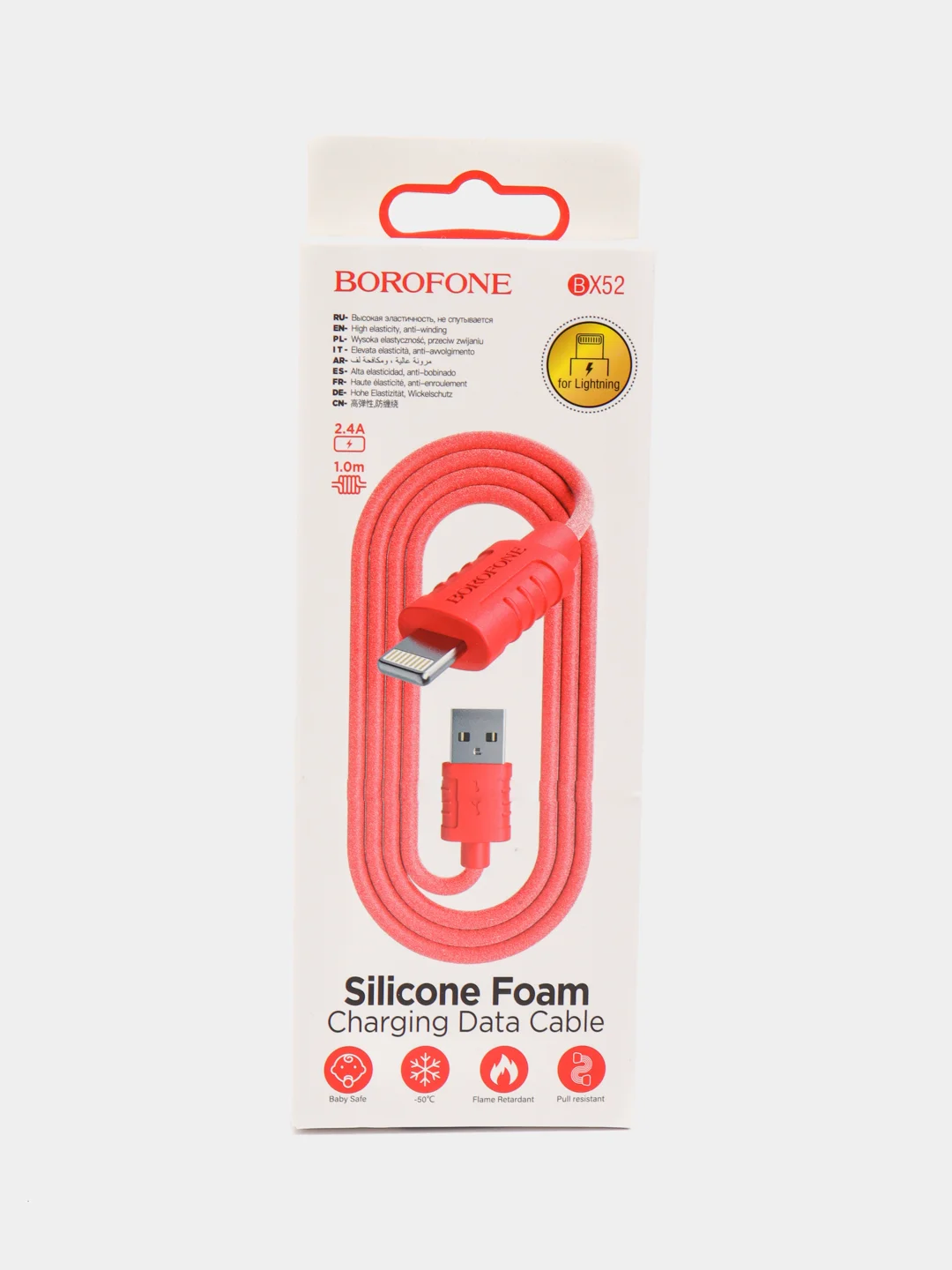 Красный кабель для зарядки и передачи данных Borofone BX52 для Lightning, 1 м, 2.4А