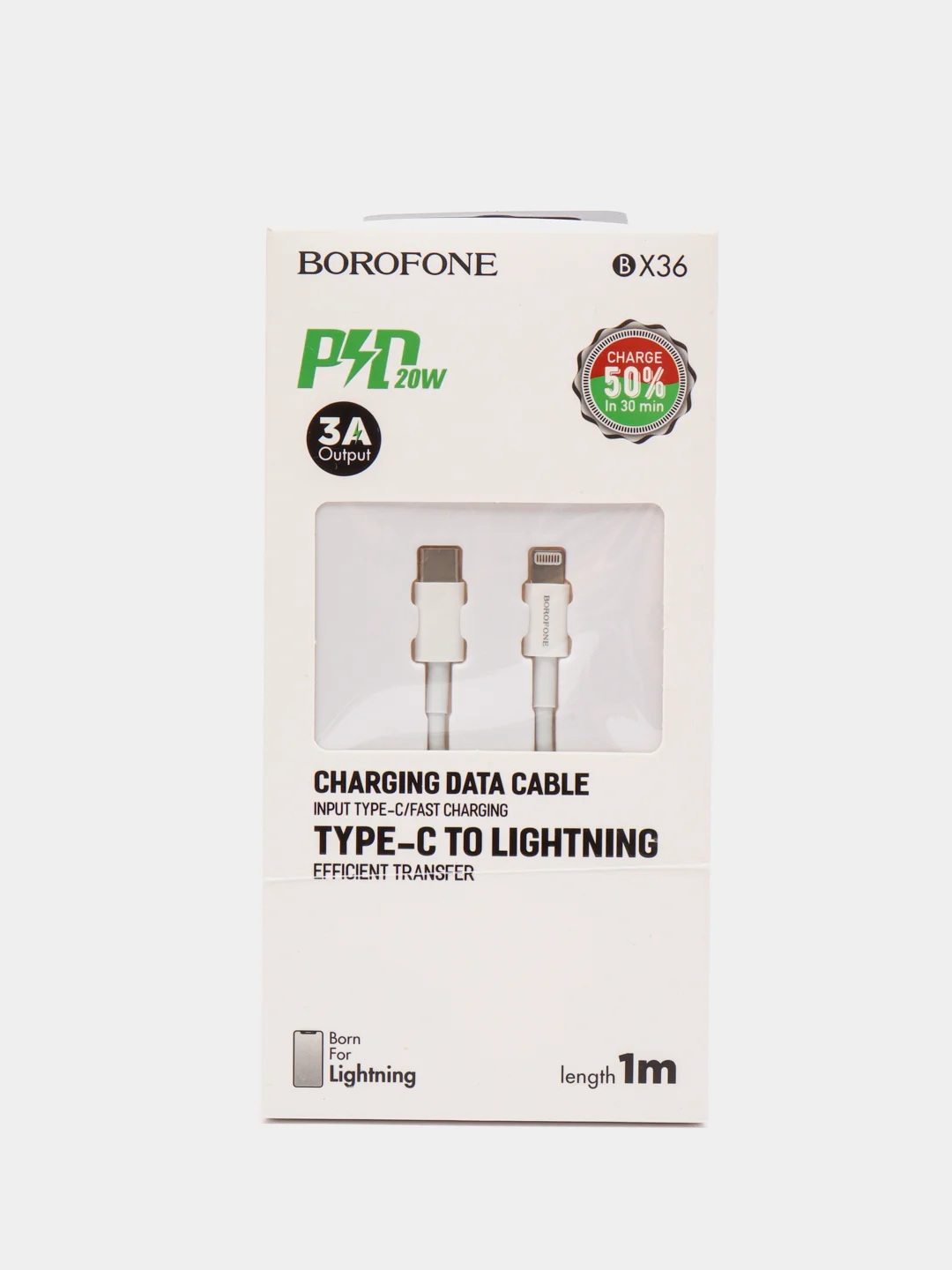 Белый кабель для зарядки и передачи данных BOROFONE BX36 Type-C на Lightning, 1 м, 20 W