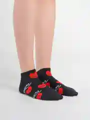 Черный женские носки с принтом "Сердечки"
