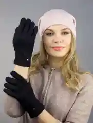 Черный перчатки женские LERAY "Оливия", кашемир на плюше