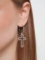Серьги - кольца женские с подвеской крест