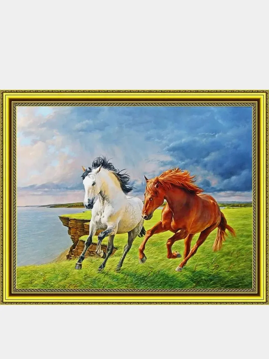 Багровый алмазная мозаика на подрамнике, 40*50 см, "Лошади"
