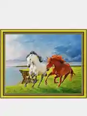 Багровый алмазная мозаика на подрамнике, 40*50 см, "Лошади"