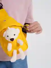 Желтый детская сумка с медвежонком, холщовая сумочка рюкзак для девочек и мальчиков