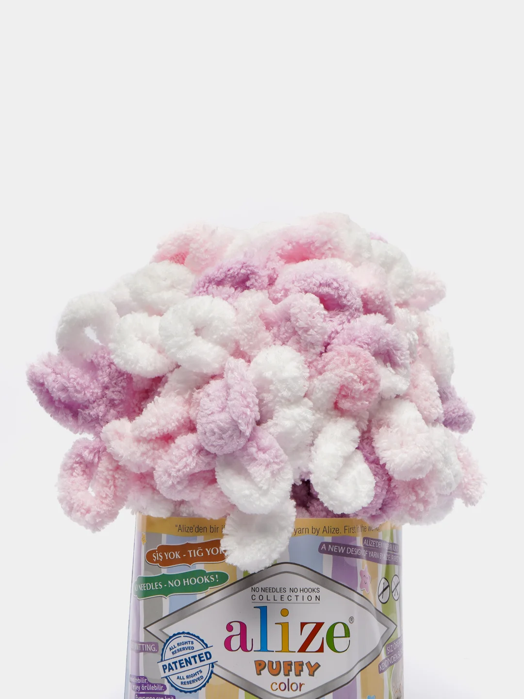 Сиреневый пряжа Alize Puffy Color, петельки большие, 100 г, 9 м