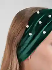 Повязка тонкая с бусами, зелёная