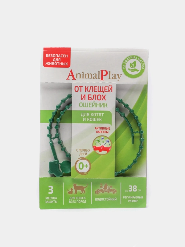 Ошейник от клещей и блох Animal Play для котят и кошек с рождения, 3 месяца защиты, 38 см