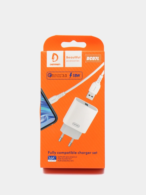 Зарядное устройство Denmen DC07L QC3.0 USB + кабель iPhone 5/iPad White