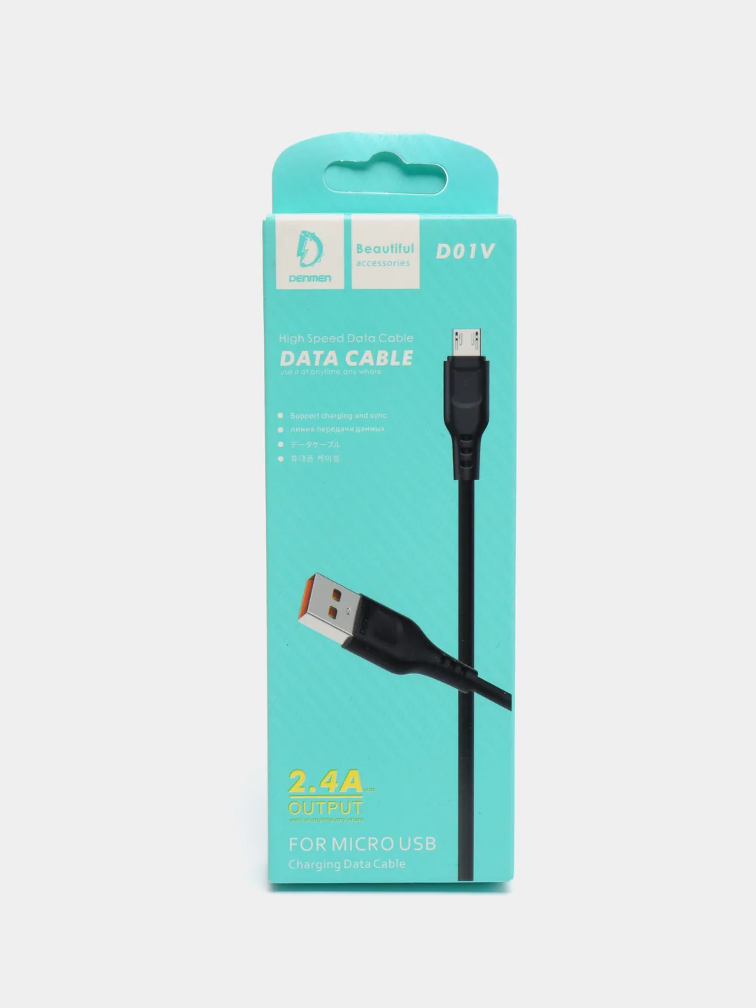 Черный кабель Denmen D01 microUSB, Type-C, Lightning быстрая зарядка, 1 м