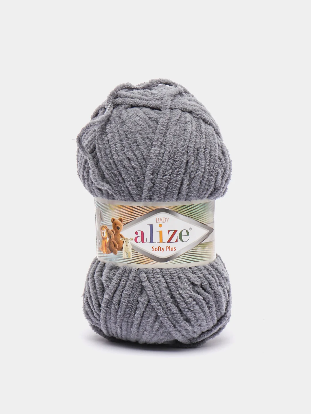 Серый пряжа плюшевая Alize Softy Plus, микрополиэстер, 100 г, 120 м