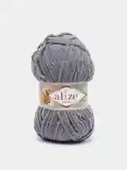 Серый пряжа плюшевая Alize Softy Plus, микрополиэстер, 100 г, 120 м