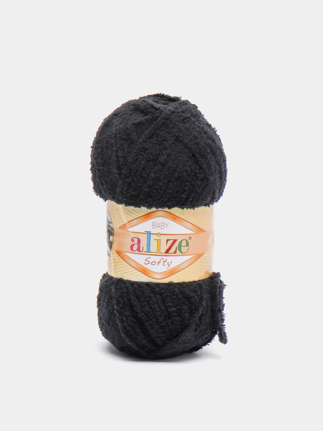 Черный пряжа плюшевая Alize Softy, микрополиэстер, 50 г, 115 м