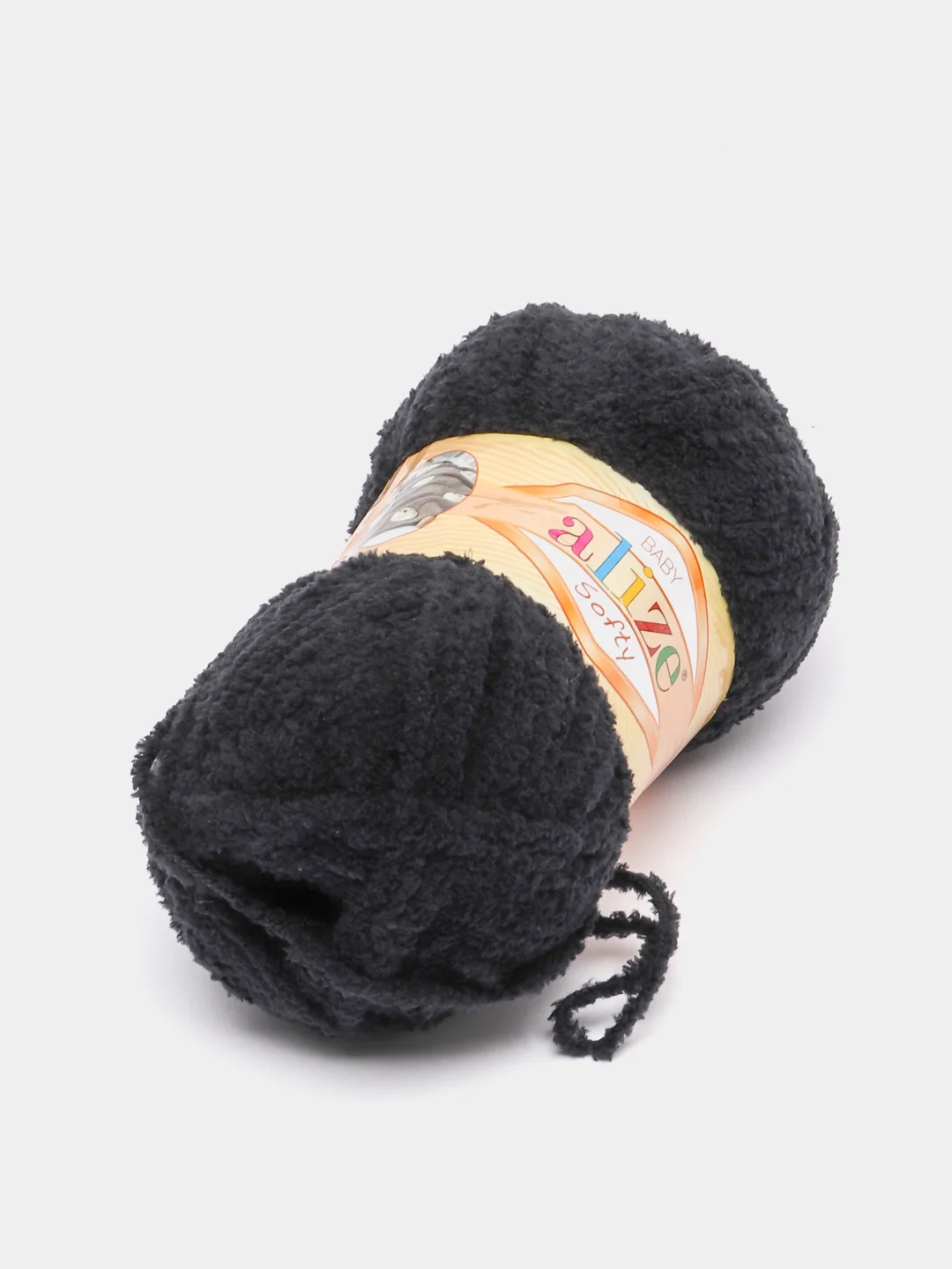 Черный пряжа плюшевая Alize Softy, микрополиэстер, 50 г, 115 м