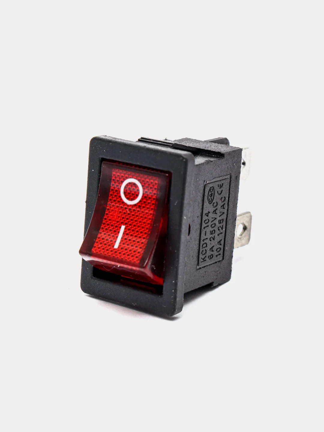 Переключатель KCD1-201N-4-C3 R/4P on-off красный, 6A 250VAC, 4 контакта, с подсветкой