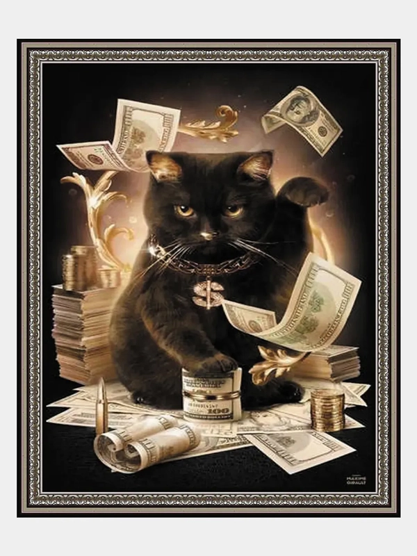 Алмазная мозаика "Денежный кот", на подрамнике, 40 x 50 см
