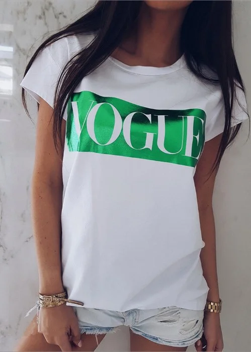 Белый футболка женская с принтом "Vogue"