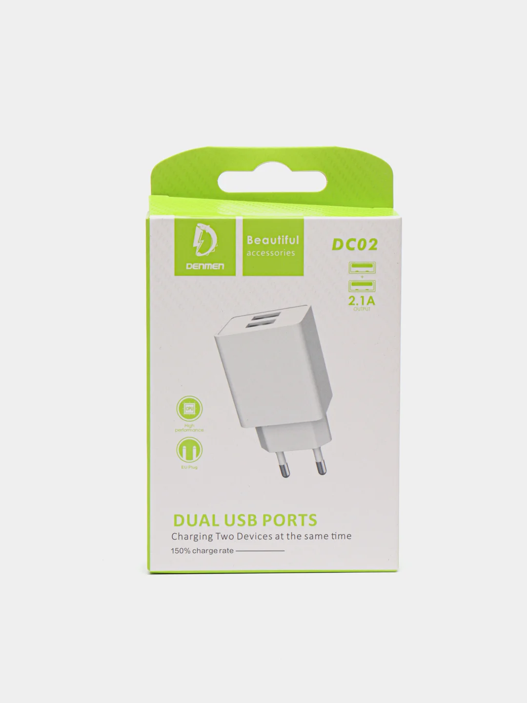 Белый сетевое зарядное устройство Denmen DC02, 2 USB порта, 2.1 A