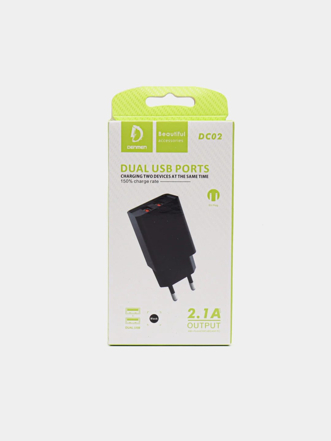 Черный сетевое зарядное устройство Denmen DC02, 2 USB порта, 2.1 A