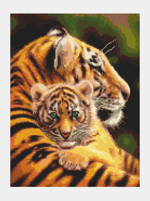 Алмазная мозаика "Тигрица с тигренком", 30 х 40