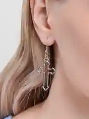 Серебряный серьги с подвеской крестом, сережки крестики