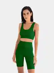 Зеленый спортивный костюм женский, топ и велосипедки