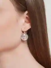 Серебряный винтажные круглые серьги с цветочным принтом