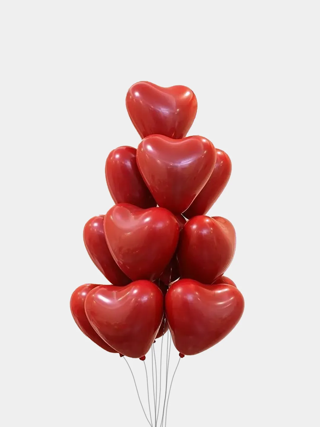 Связка из 10 воздушных шариков шаров Сердце серебро