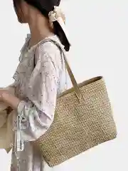 Бежевый женская летняя пляжная сумка тоут