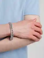Розовый мужской браслет "Кубинская цепь" с камнями