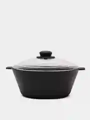 Черный кастрюля Камская Посуда, чугунная со стеклянной крышкой, 4 л