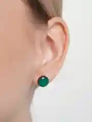 Серьги-гвоздики деревянные, круглые, смола, зеленый малахит