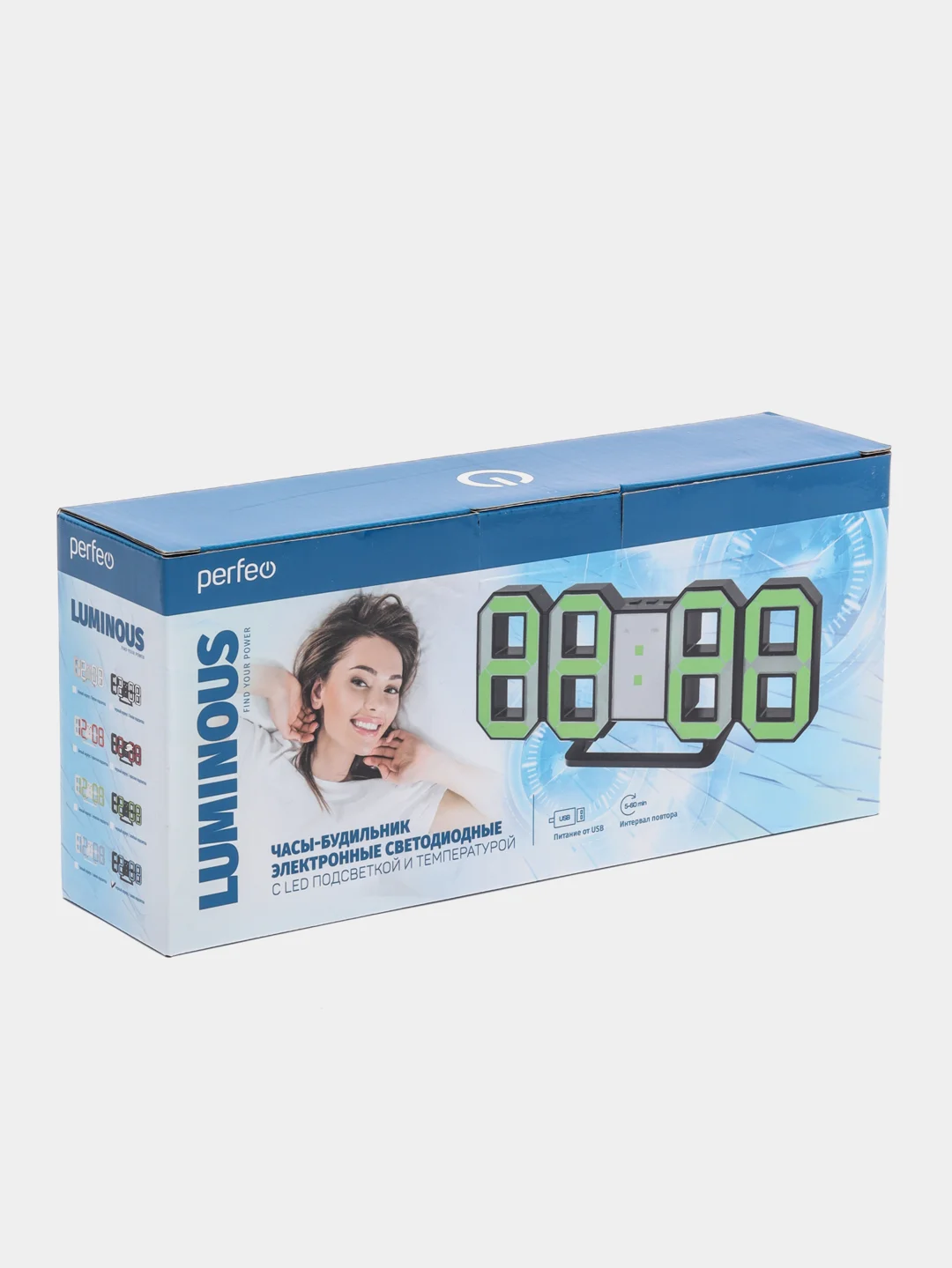 Синий led часы-будильник Perfeo LUMINOUS, черный корпус