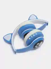 Синий беспроводные Bluetooth наушники с кошачьими светящимися ушками