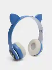 Синий беспроводные Bluetooth наушники с кошачьими светящимися ушками