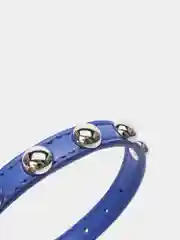 Синий кожаный ошейник с металлическими клёпками для кошек и собак