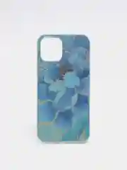 Синий чехол для iPhone 12/12 Pro/12 Mini с цветочным узором, блестки