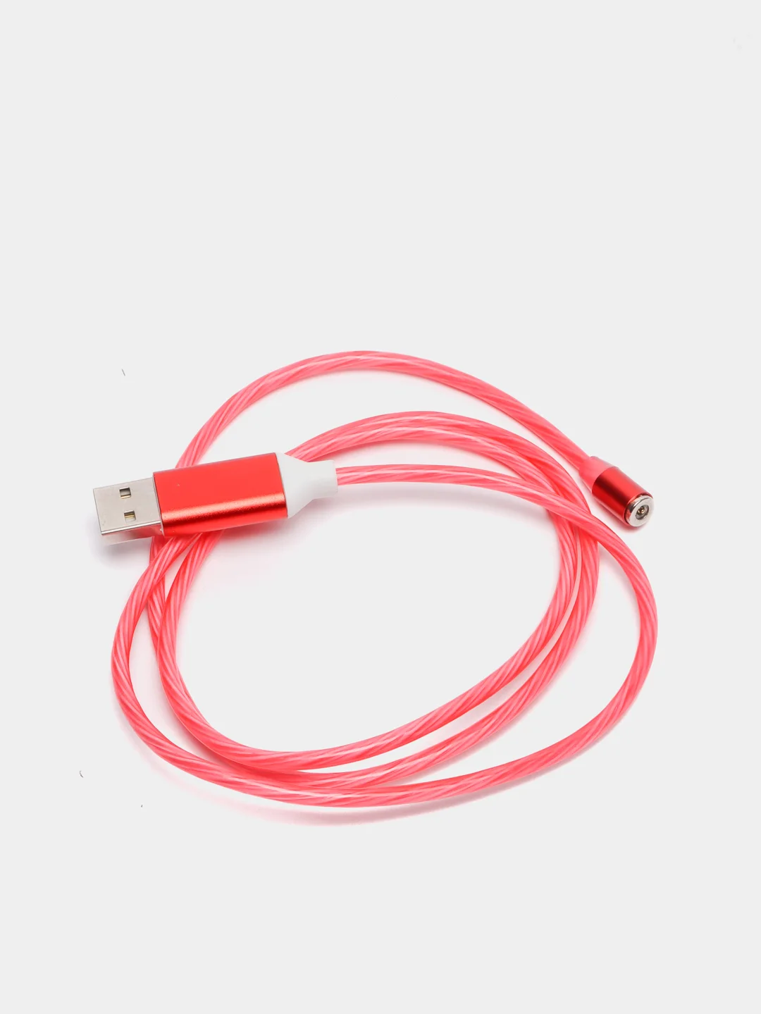 Красный кабель магнитный светящийся, коннекторы Lightning, Type-C, Micro-USB