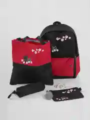 Черный школьный рюкзак для девочки, подростковый "Котята": набор 4 в 1