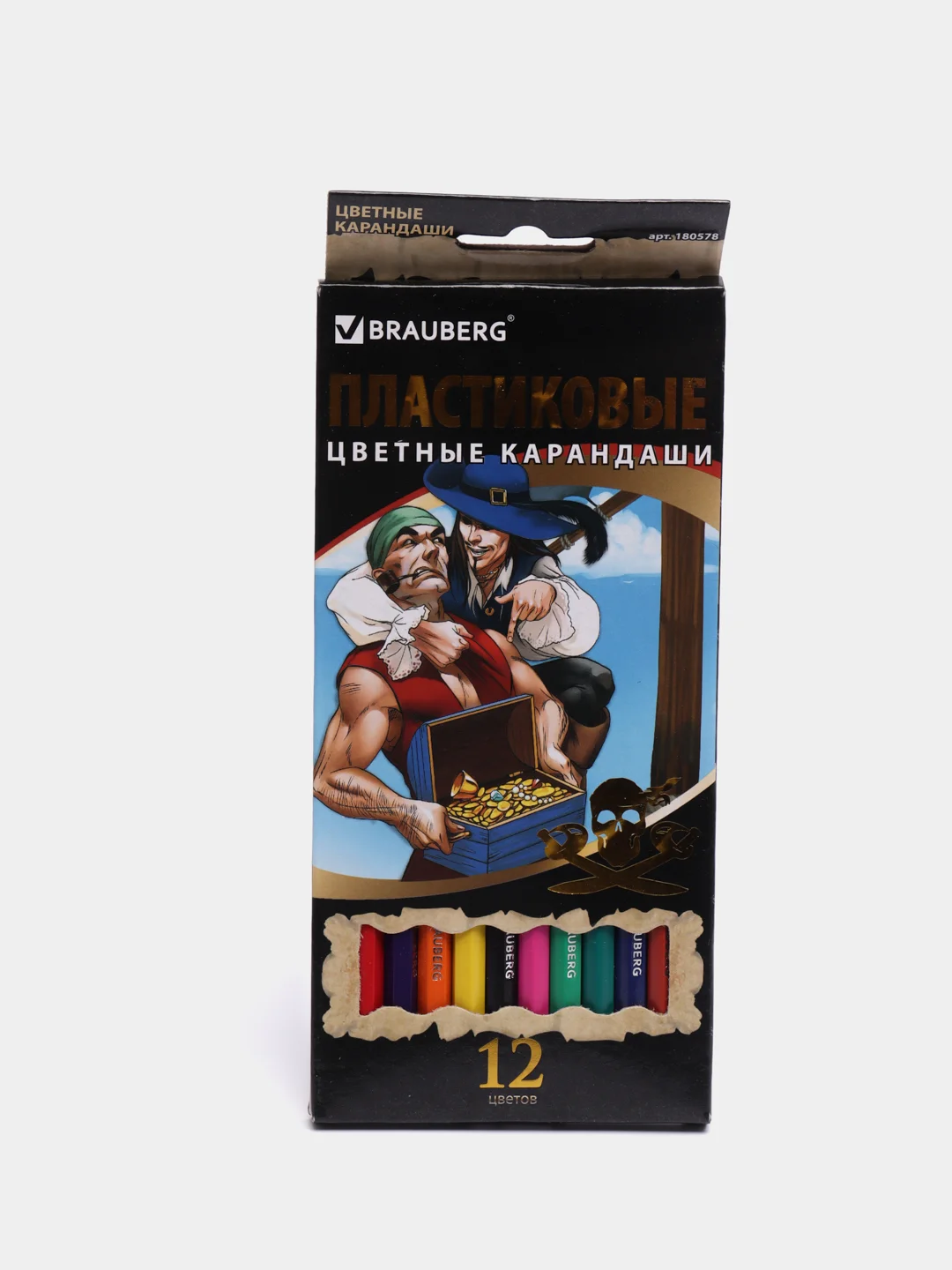 Карандаши цветные BRAUBERG "Корсары", 12 цветов, пластиковые, заточенные, картонная упаковка, 180578