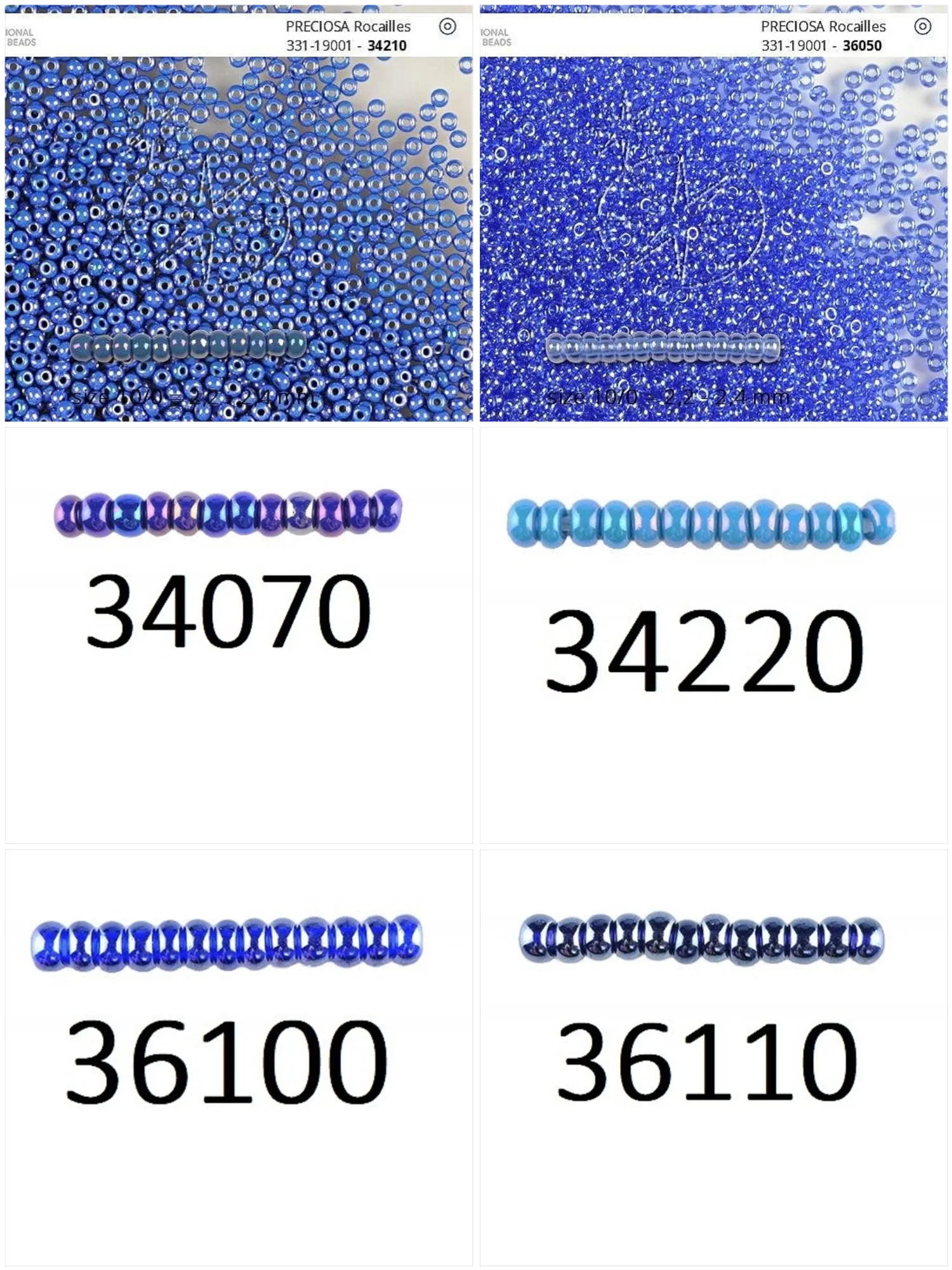 Бисер чешский Preciosa 10/0, круглый, 10 г, цвета 10000-40000