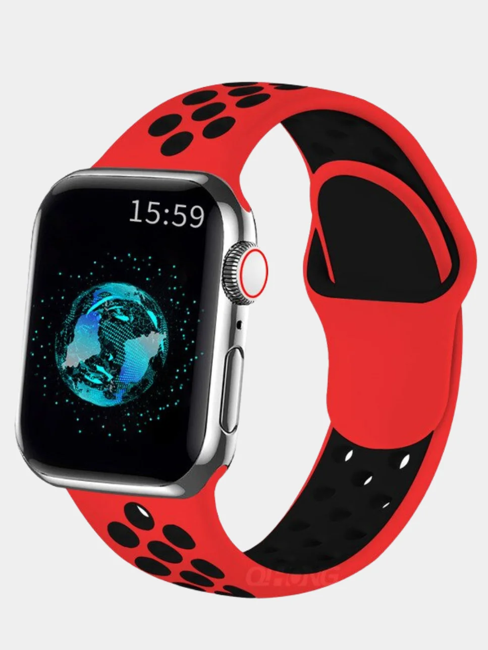 Красный спортивный силиконовый ремешок для часов Apple Watch 1/2/3/4/5/6/SE, двухцветный, 42/44mm