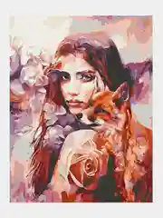 Алмазная мозаика "Девушка и лиса", 40*50 см, на подрамнике, полная выкладка