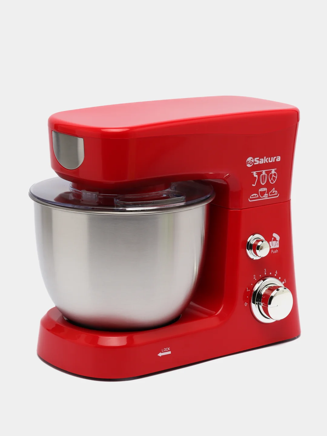 Красный миксер Sakura SA-6327R планетарный, с чашей 3.5л, 1000Вт