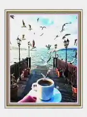 Алмазная мозаика "Кофе на пирсе" 40*50 см на подрамнике, полная выкладка