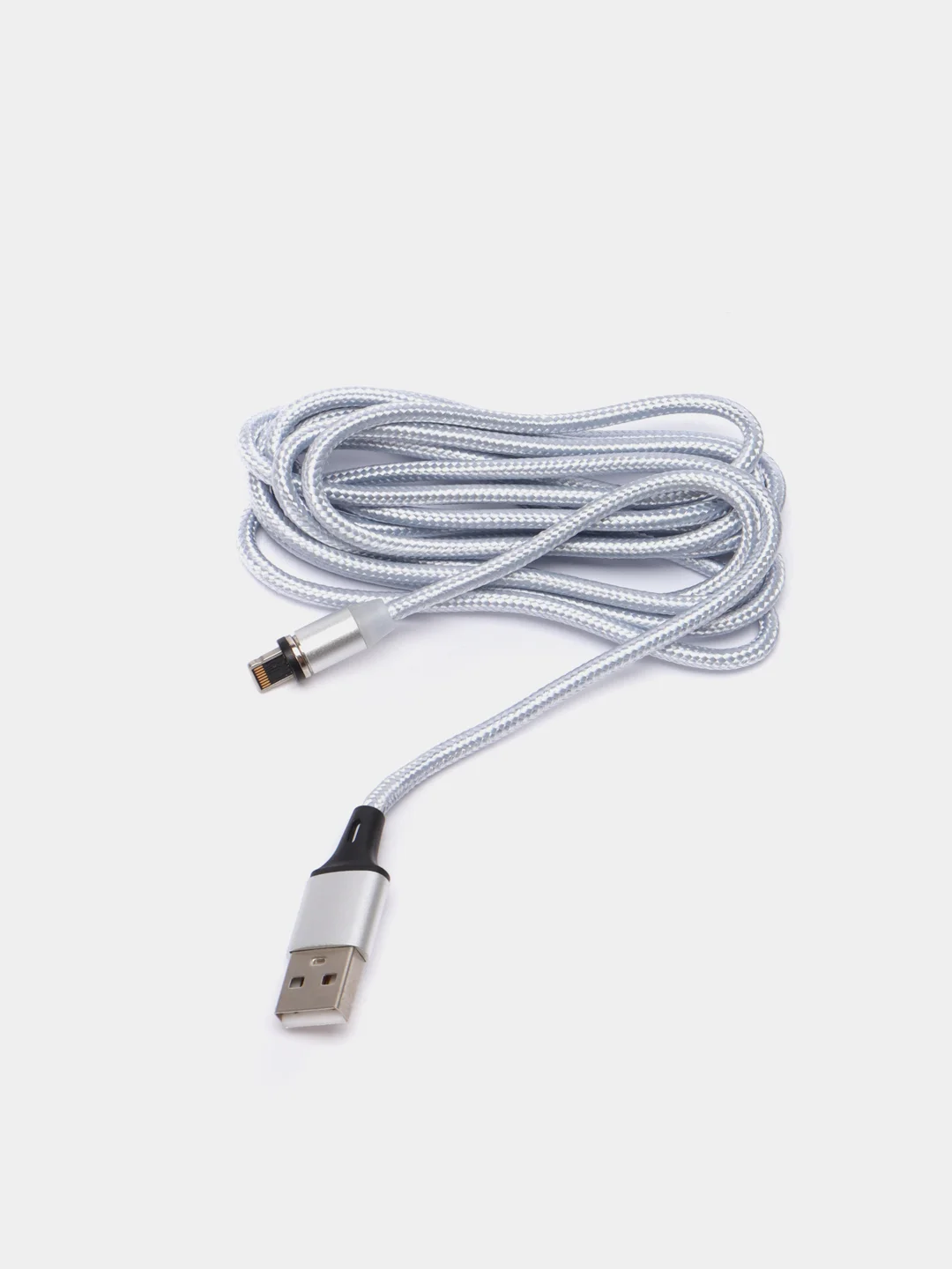 Серебряный кабель USB для зарядки 2-х метровый мощность 2А+магнитный коннектор