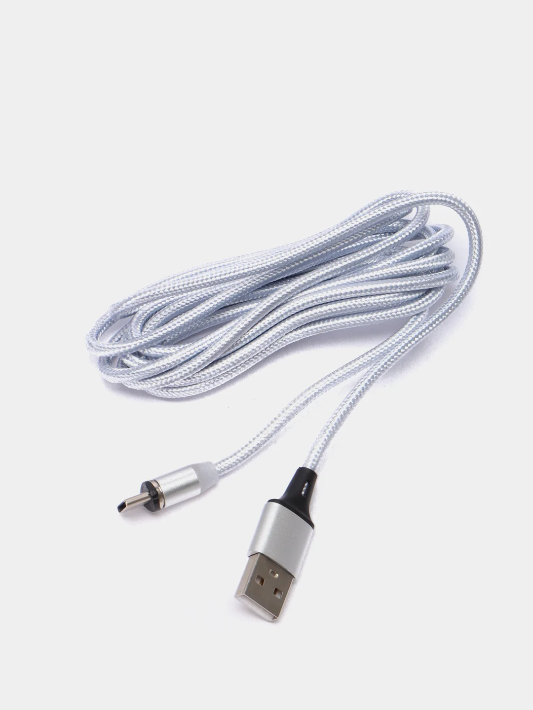 Серебряный кабель USB для зарядки 2-х метровый мощность 2А+магнитный коннектор