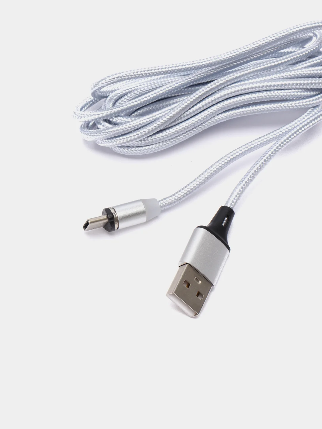 Серебряный кабель USB для зарядки 2-х метровый мощность 2А+магнитный коннектор