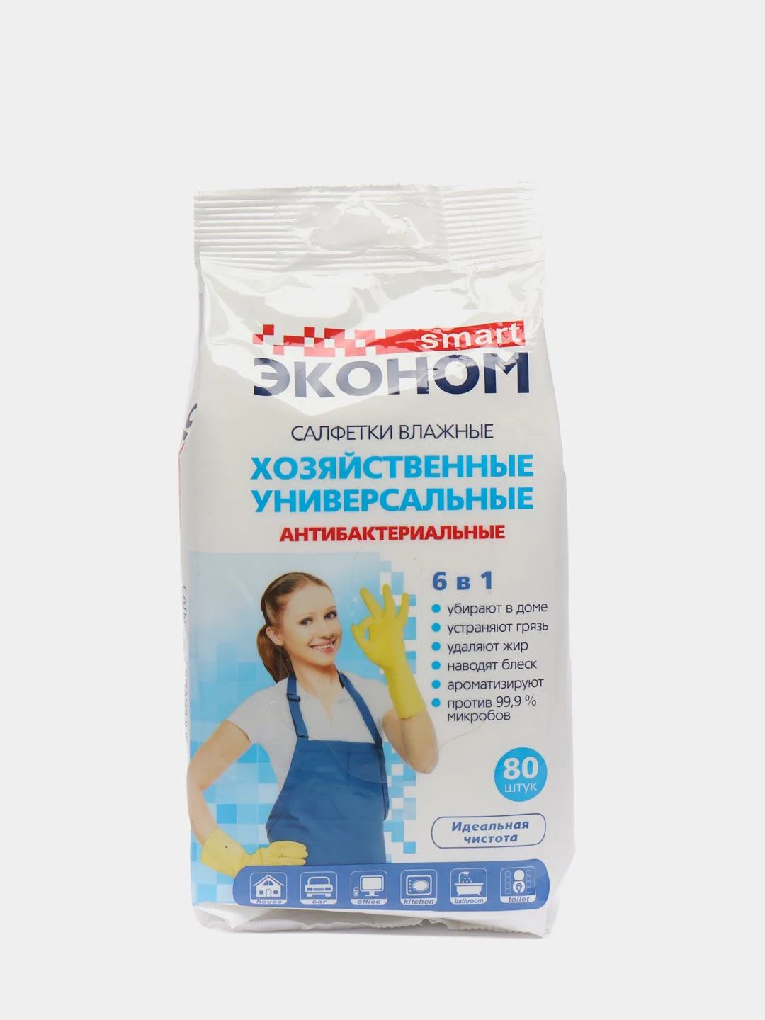 Влажные салфетки Эконом smart, хозяйственные, антибактериальные, 80 штук