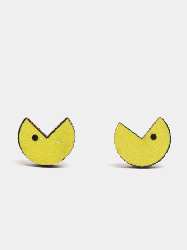 Серьги-пусеты деревянные "Пакман" (Pac-Man)